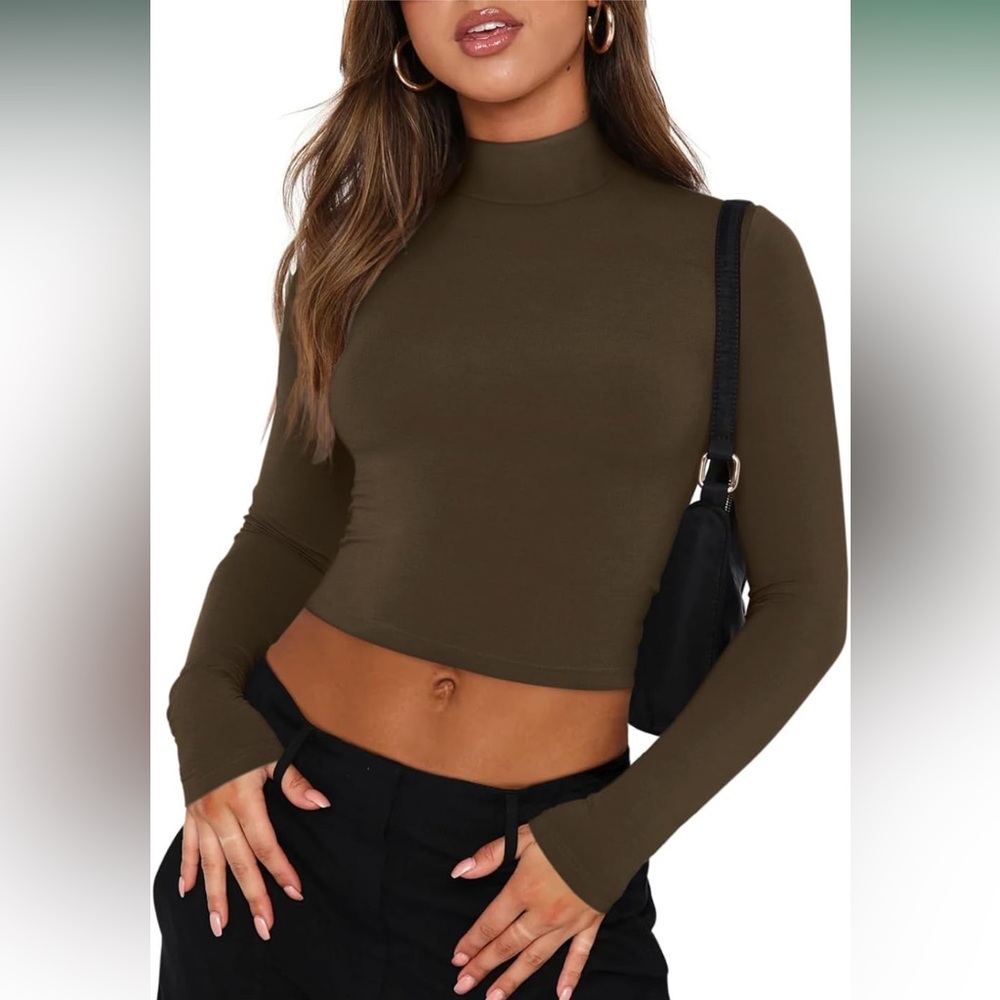 Brown Long Sleeve Crop Top